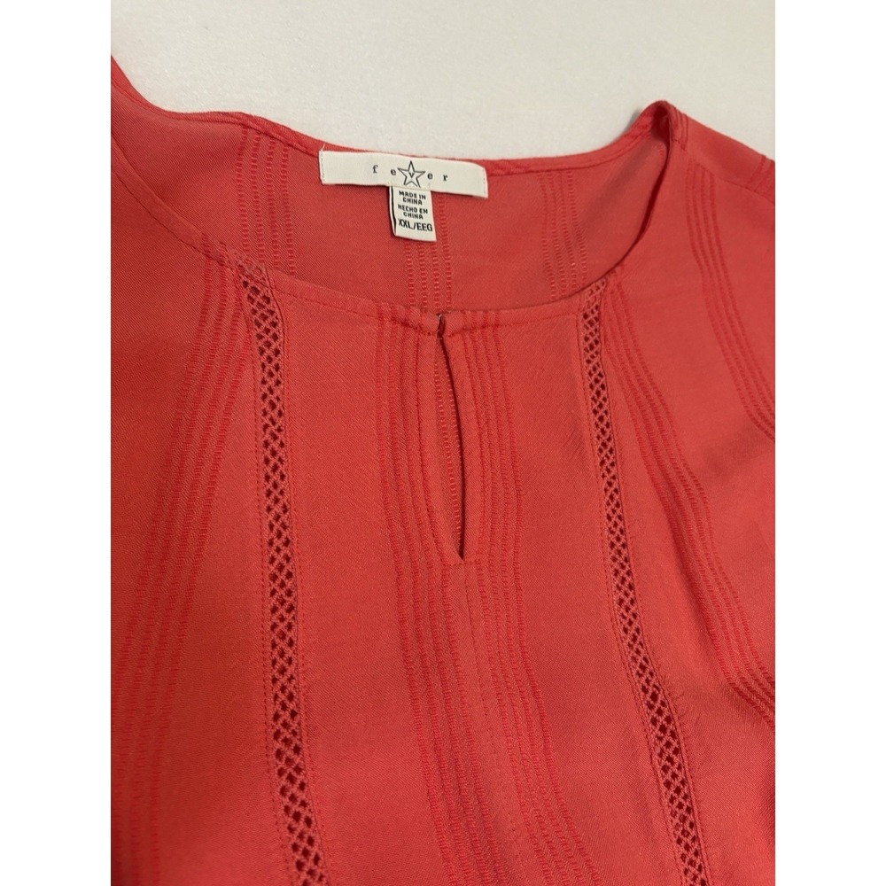 Fever Peasant Blouse Womans XXL Coral Tunic Top Rayon BOHO Flowing Long Sleeve